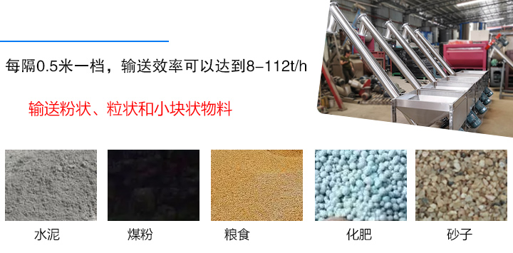 輸送粉狀（zhuàng）、粒狀和小塊狀物料，如水泥、煤粉、糧（liáng）食（shí）、化肥、灰渣、砂子等